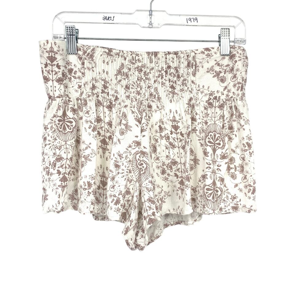 O'Neill Pull On Casual Shorts Womens Size Medium Cream Brown Floral Pattern